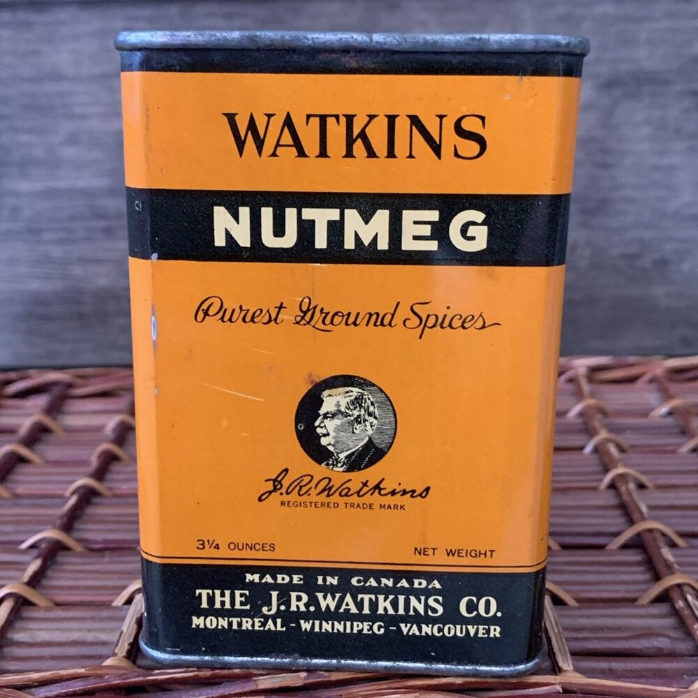 Watkins Nutmeg Tin Can Vintage USED 3.25 oz Purest Ground Spices